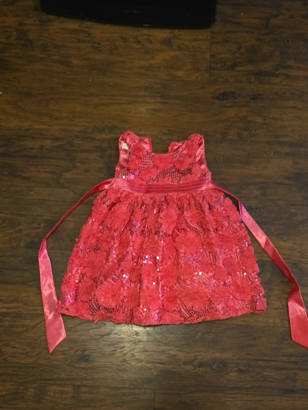 American Princess Red Sequin Floral Satin Tie-Back Party Dress